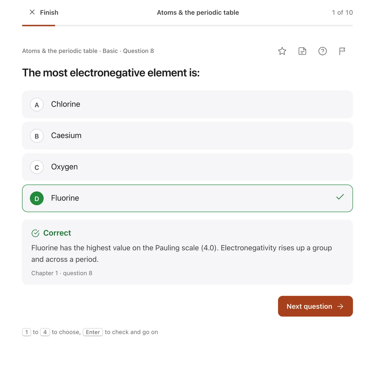 A practice question answered correctly, with its explanation.